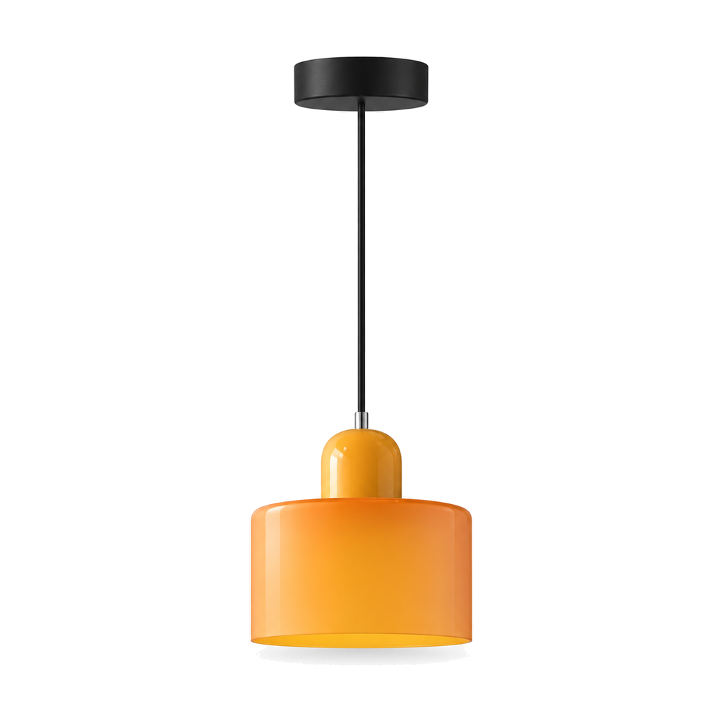 Small Glass Pendant Light 15cm - Modern Drum Bedside & Kitchen Light