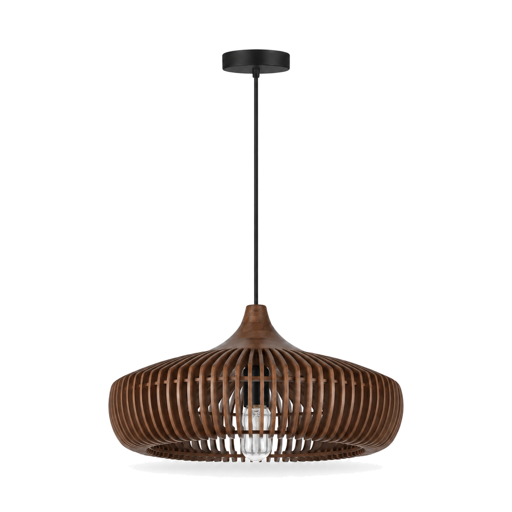 Wooden Pendant Light 43cm - Scandinavian Slatted Dining Room Light