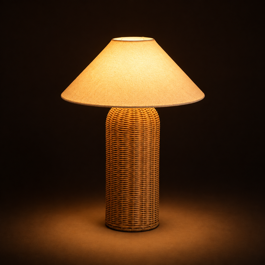 Rattan Table Lamp - Wabi-Sabi Cylindrical Bedside Lamp