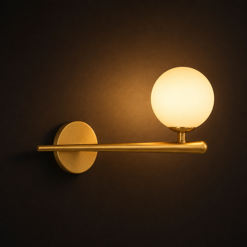 Brass Arm Wall Light -  Minimalist Glass Globe Sconce