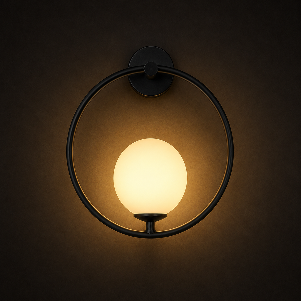 Hoop Wall Light - Black Ring Glass Globe Sconce