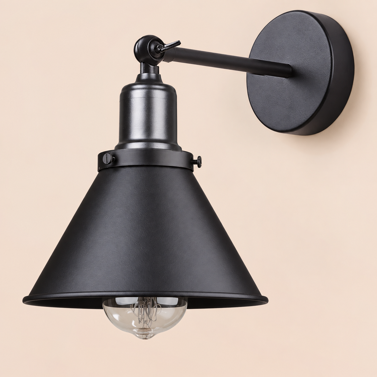 Black Wall Light 18cm - Industrial Cone Sconce for Hallway & Kitchen