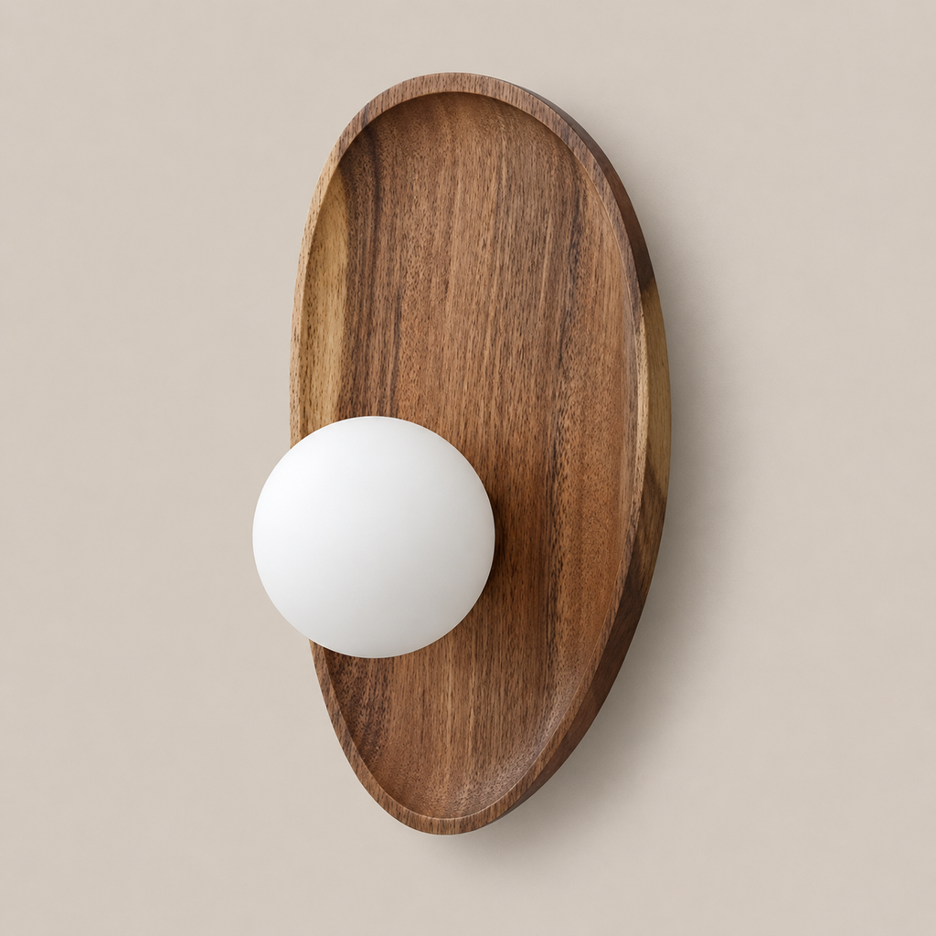 Wooden Wall Light 26-30cm - Frosted Glass Japanese Hallway Sconce