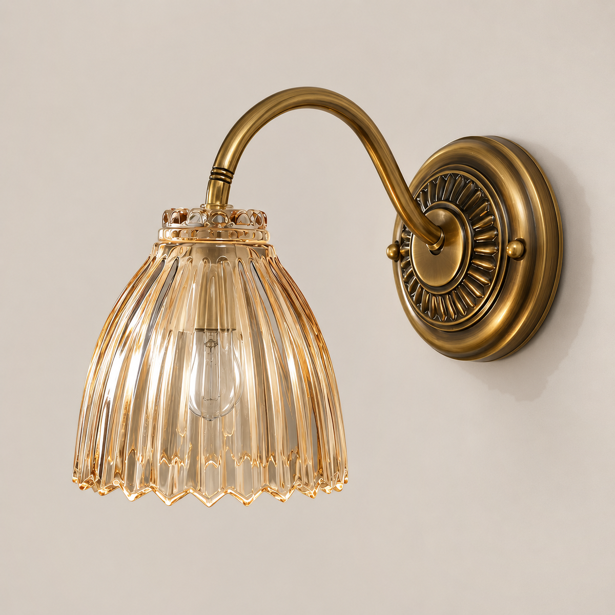 Amber Glass Lamp Shade 10cm - Ribbed Replacement Pendant Shade