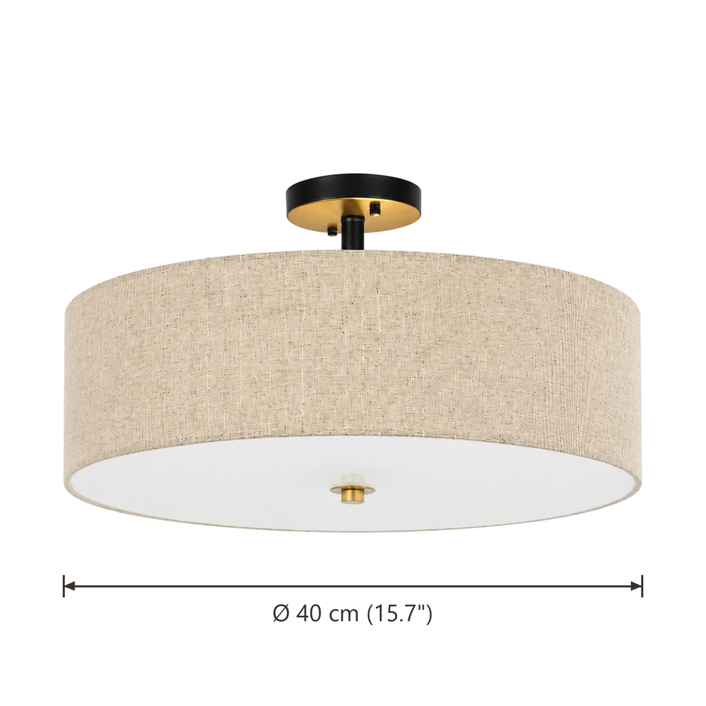 Fabric Drum Ceiling Light 40cm - Beige Semi-Flush Dining Room Light