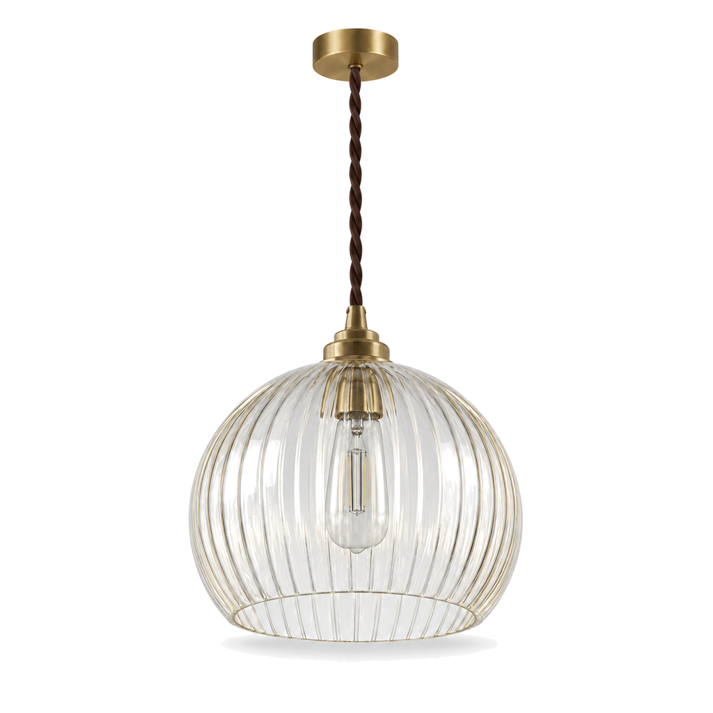 Ribbed Glass Pendant Light 20cm - Vintage Copper Globe Kitchen Light