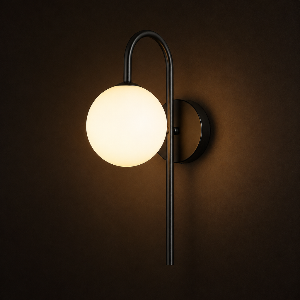 Gooseneck Wall Light - Arc Glass Globe Sconce