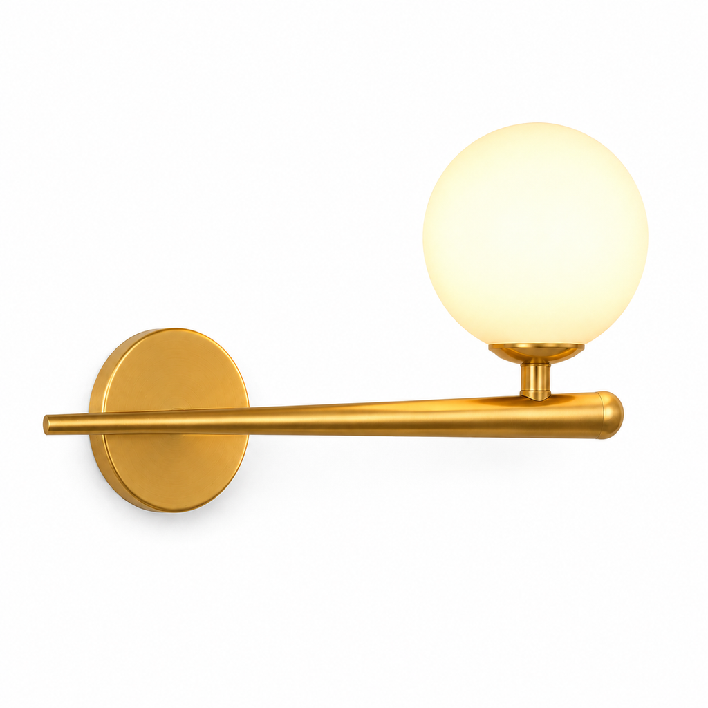 Brass Arm Wall Light -  Minimalist Glass Globe Sconce