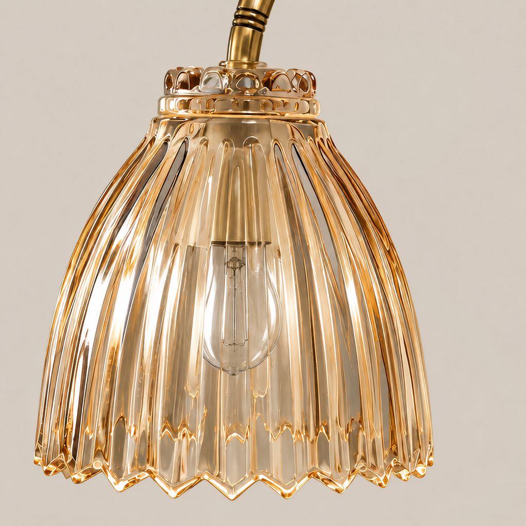 Amber Glass Lamp Shade 10cm - Ribbed Replacement Pendant Shade