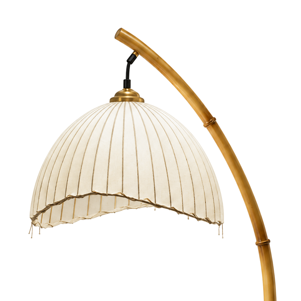 Bamboo-Effect Arc Floor Lamp - Japanese Lantern Marble Base Living Room