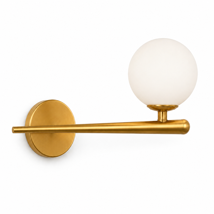 Brass Arm Wall Light -  Minimalist Glass Globe Sconce