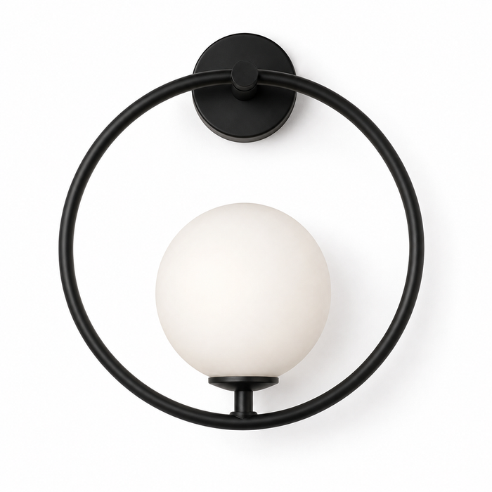 Hoop Wall Light - Black Ring Glass Globe Sconce