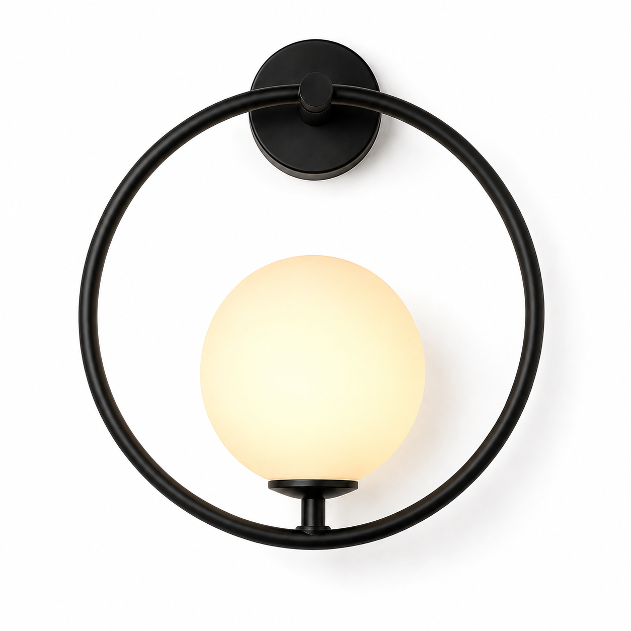 Hoop Wall Light - Black Ring Glass Globe Sconce