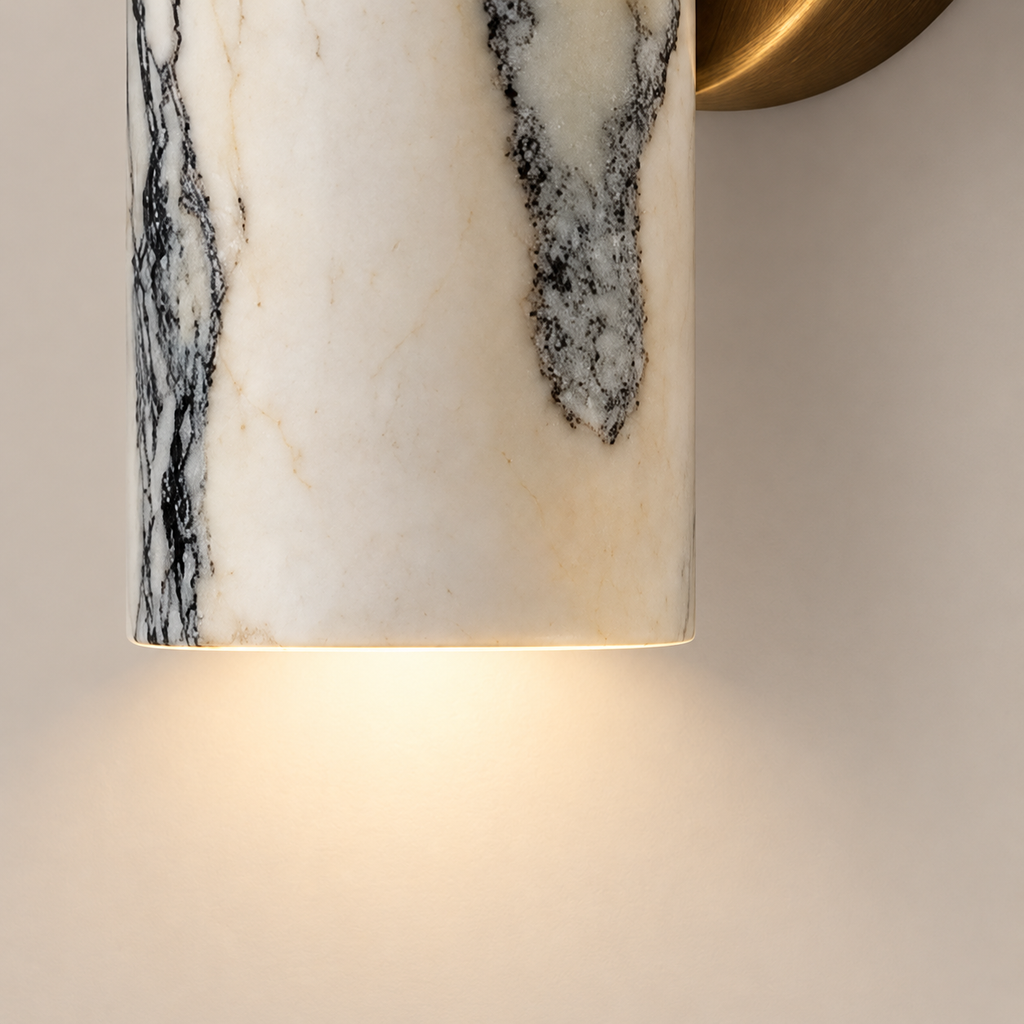 Marble Cylinder Wall Light 24cm - Copper Base Hallway & Bedroom Sconce