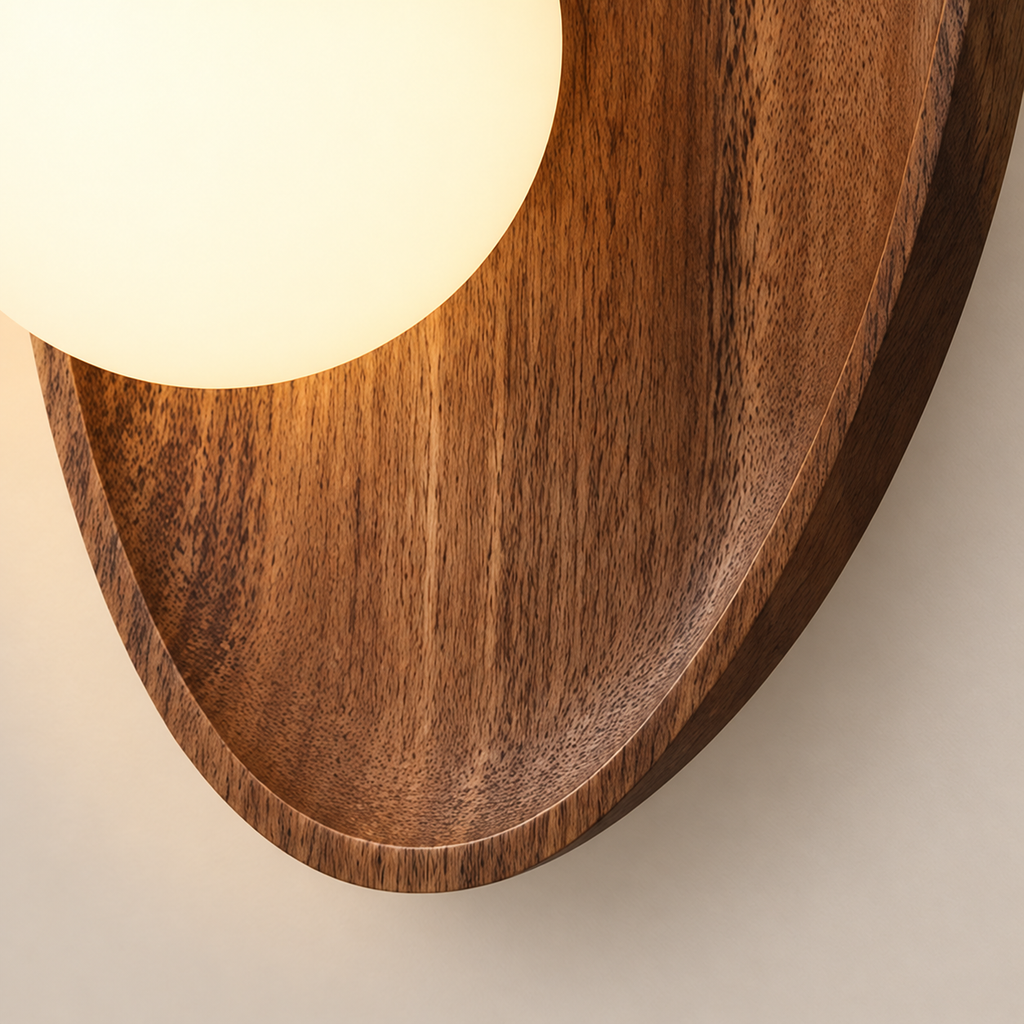 Wooden Wall Light 26-30cm - Frosted Glass Japanese Hallway Sconce