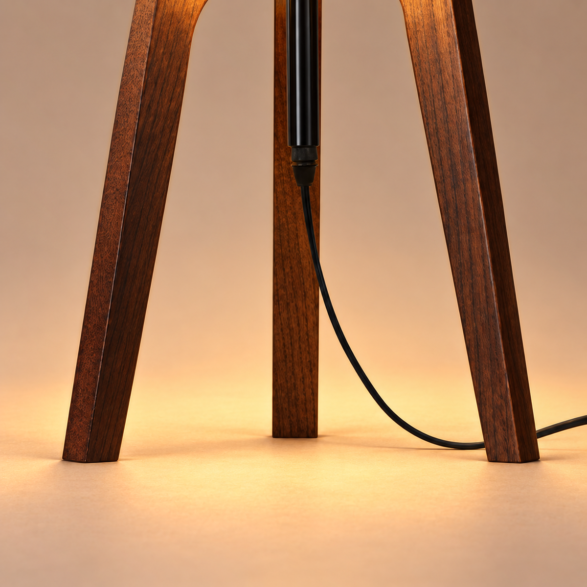 Tripod Table Lamp 52cm - Ash Wood Dome Shade Modern Bedside Light