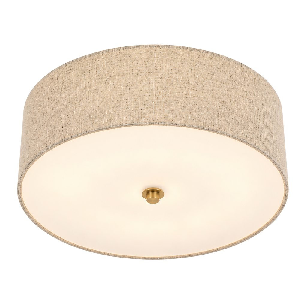 Fabric Drum Ceiling Light 40cm - Beige Semi-Flush Dining Room Light