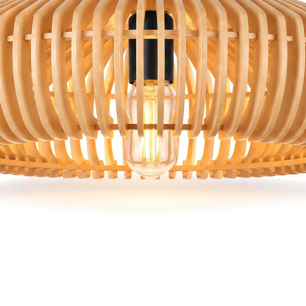 Wooden Pendant Light 43cm - Scandinavian Slatted Dining Room Light