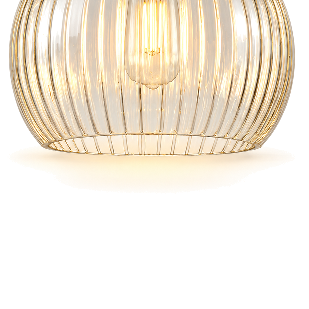 Ribbed Glass Pendant Light 20cm - Vintage Copper Globe Kitchen Light