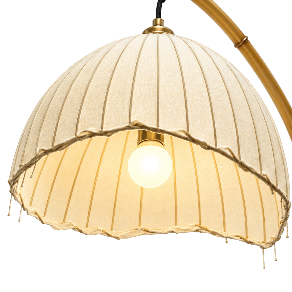Bamboo-Effect Arc Floor Lamp - Japanese Lantern Marble Base Living Room