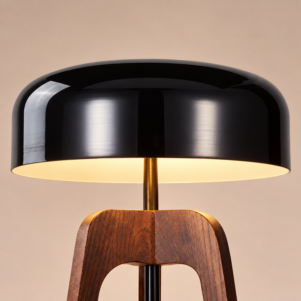 Tripod Table Lamp 52cm - Ash Wood Dome Shade Modern Bedside Light