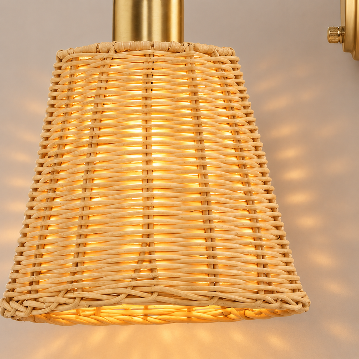Rattan Swing Arm Wall Light - Rechargeable Bedside Sconce with Remote