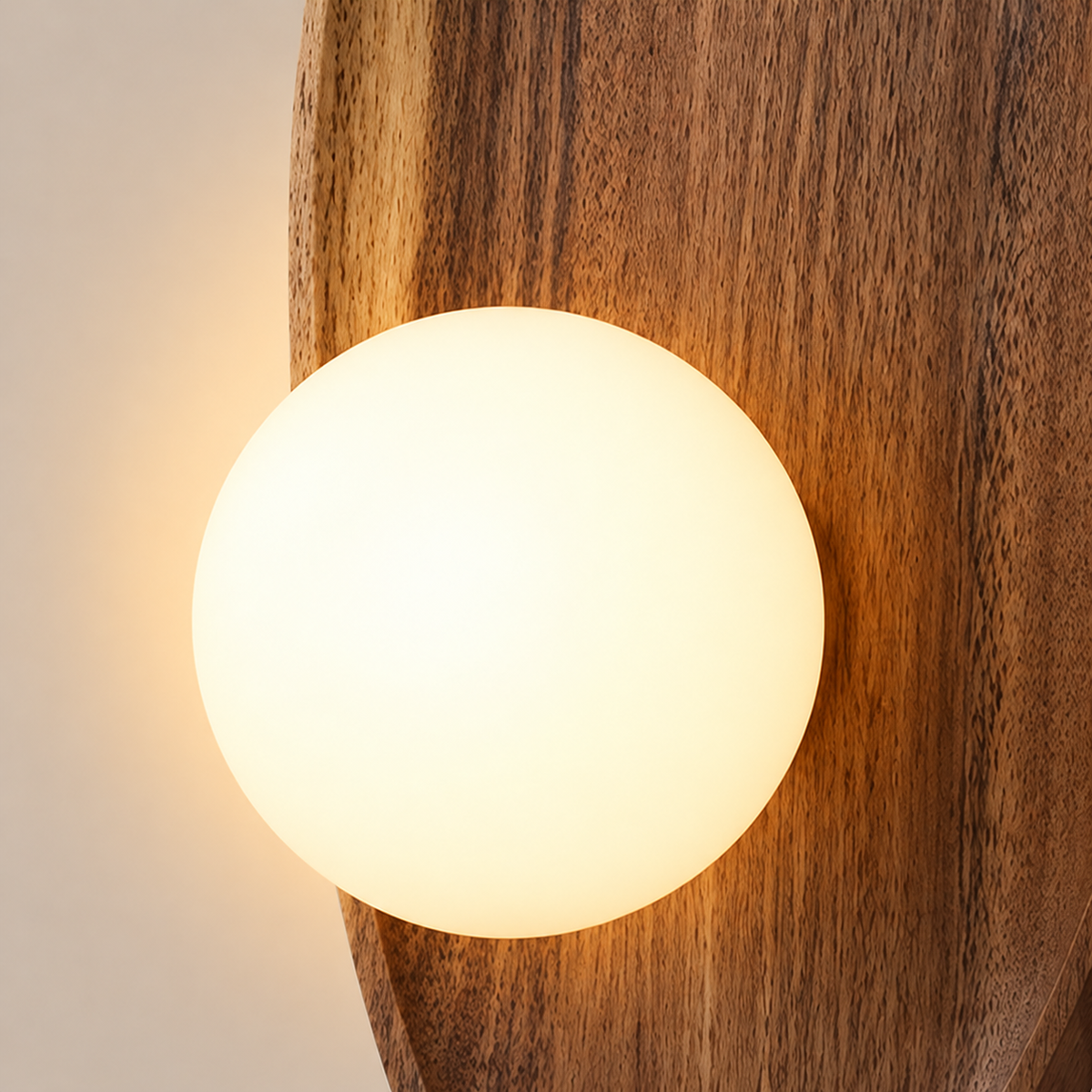 Wooden Wall Light 26-30cm - Frosted Glass Japanese Hallway Sconce