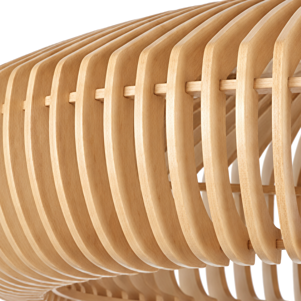 Wooden Pendant Light 43cm - Scandinavian Slatted Dining Room Light