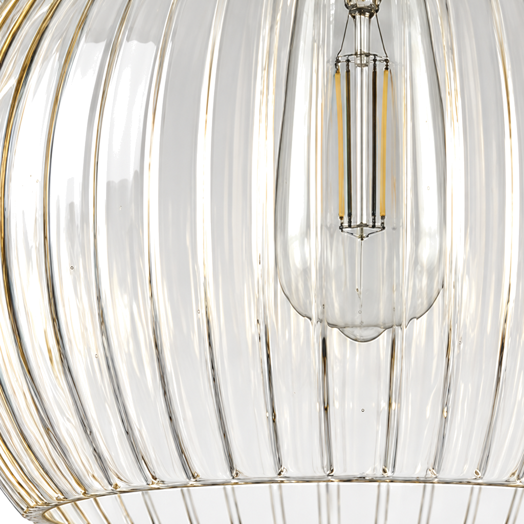 Ribbed Glass Pendant Light 20cm - Vintage Copper Globe Kitchen Light