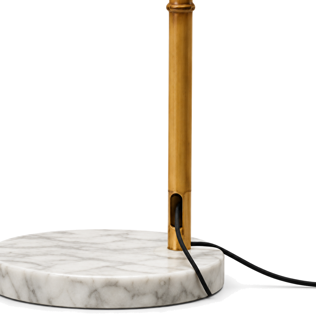 Bamboo-Effect Arc Floor Lamp - Japanese Lantern Marble Base Living Room