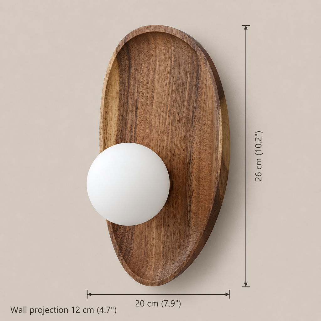 Wooden Wall Light 26-30cm - Frosted Glass Japanese Hallway Sconce