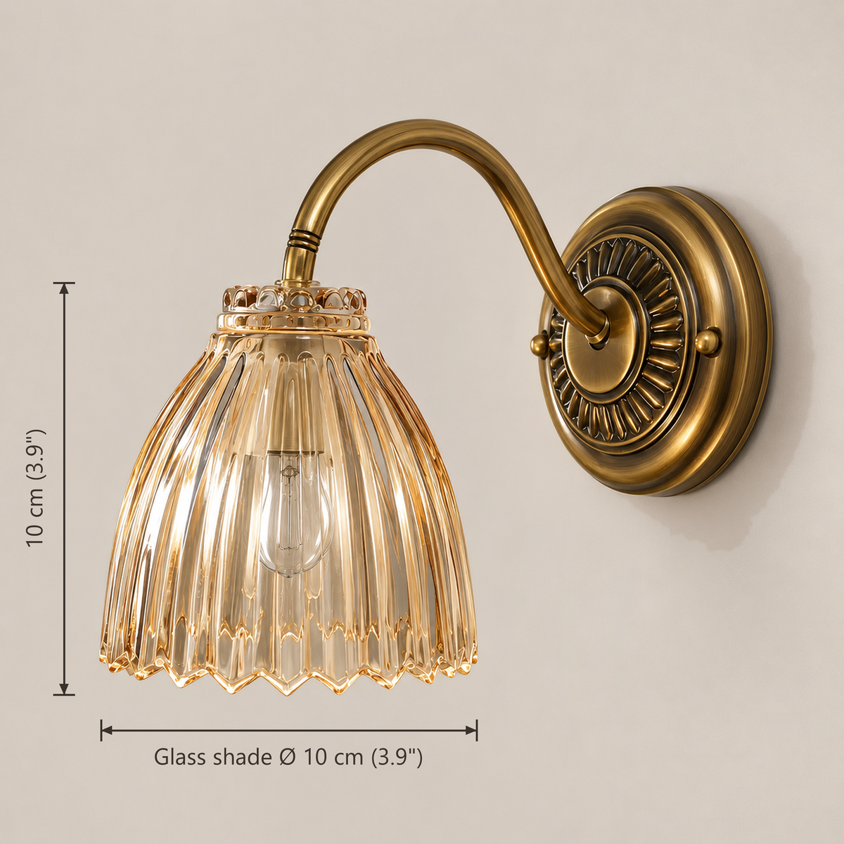 Amber Glass Lamp Shade 10cm - Ribbed Replacement Pendant Shade