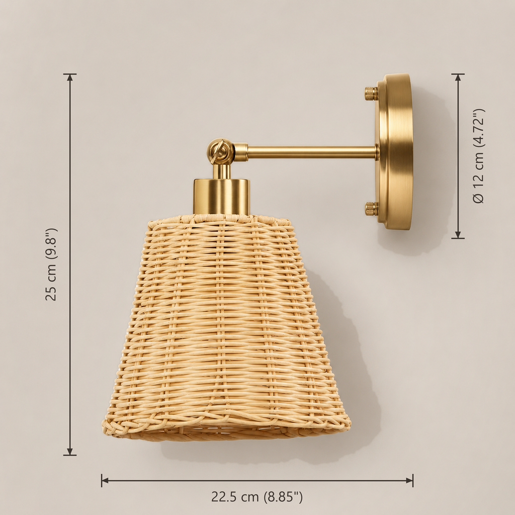 Rattan Swing Arm Wall Light - Rechargeable Bedside Sconce with Remote