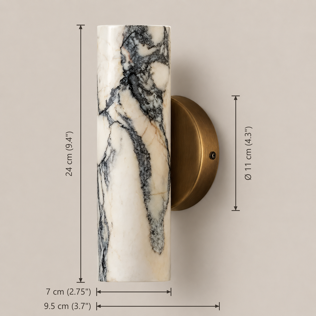 Marble Cylinder Wall Light 24cm - Copper Base Hallway & Bedroom Sconce