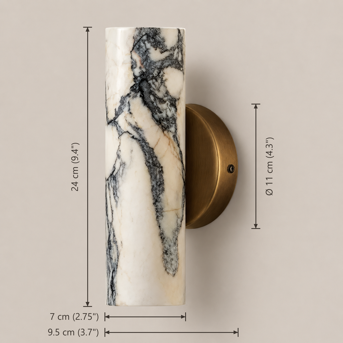 Marble Cylinder Wall Light 24cm - Copper Base Hallway & Bedroom Sconce