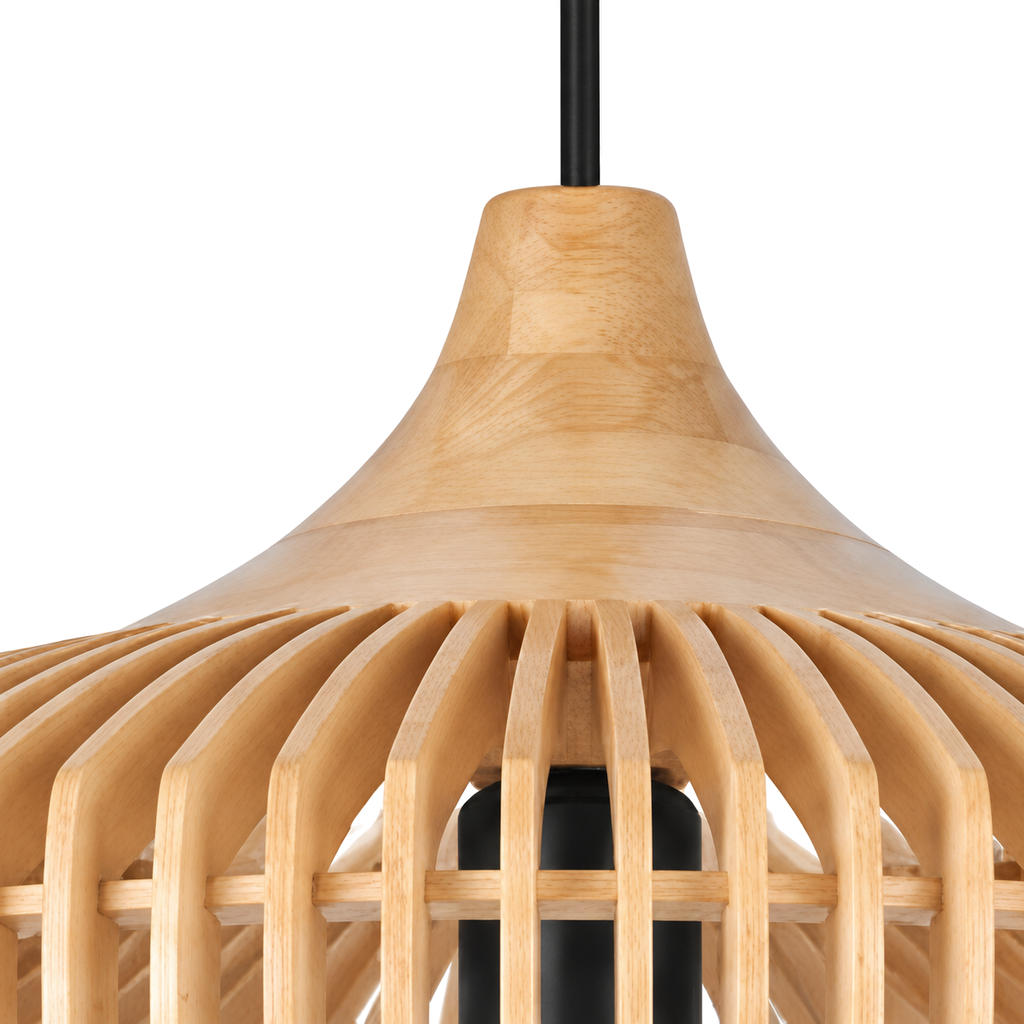 Wooden Pendant Light 43cm - Scandinavian Slatted Dining Room Light