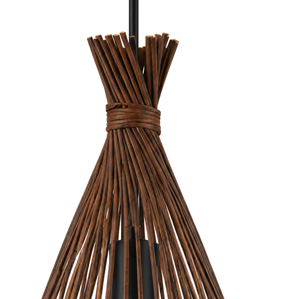 Bamboo & Rattan Pendant Light - Handmade Woven Cone Dining Room Light