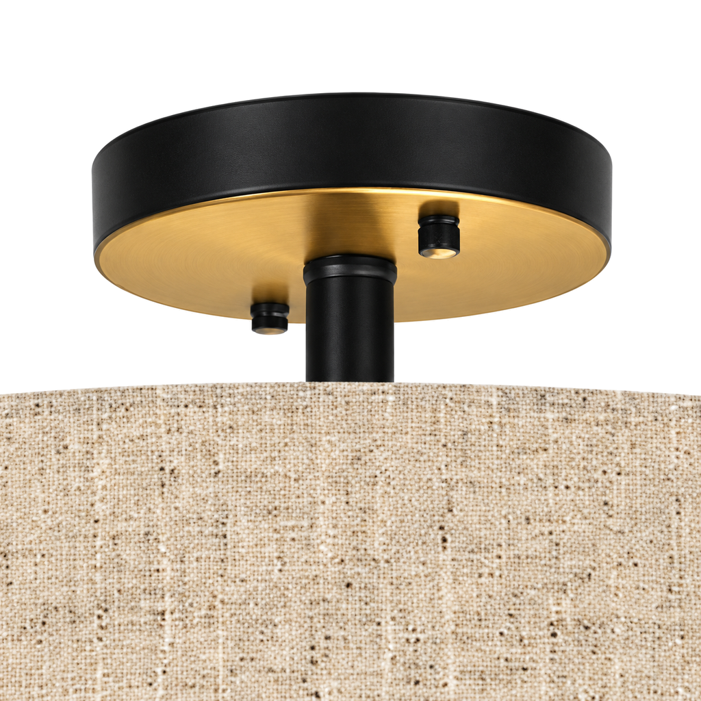 Fabric Drum Ceiling Light 40cm - Beige Semi-Flush Dining Room Light