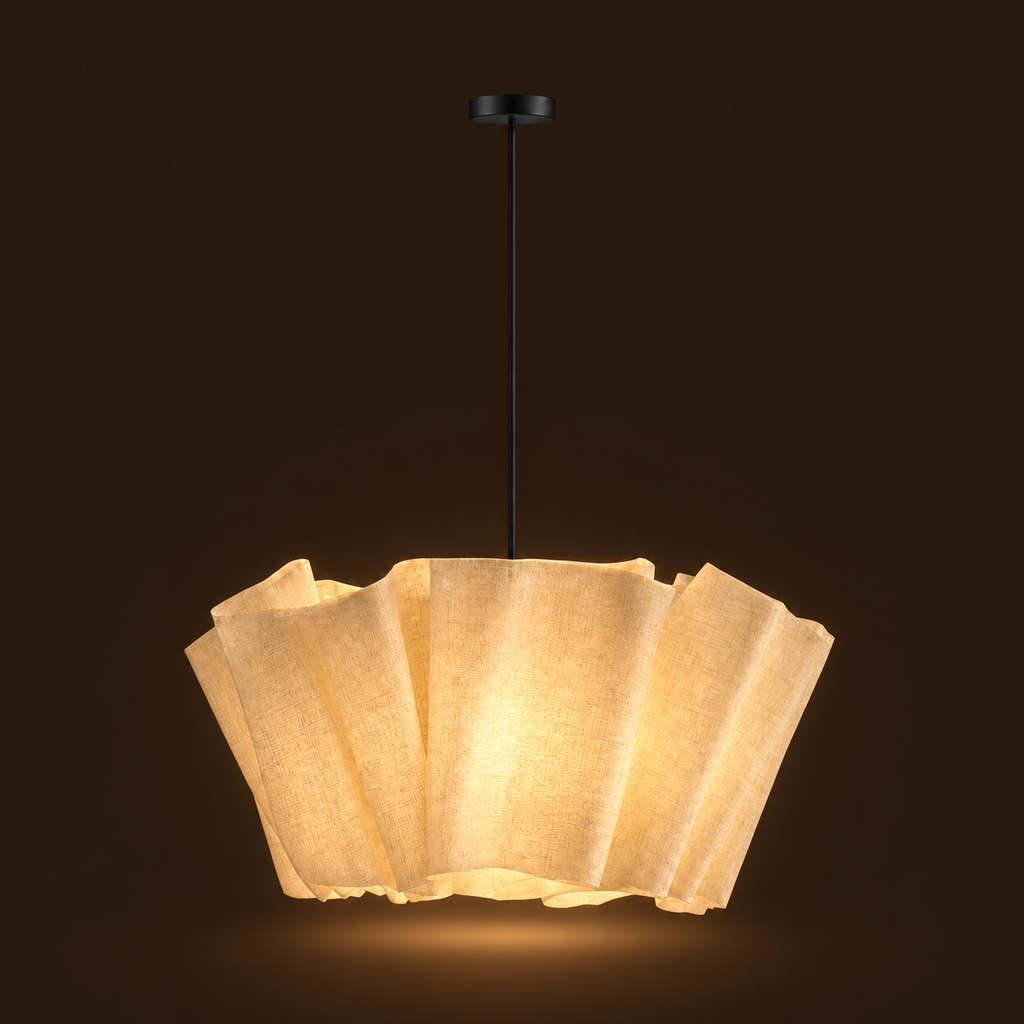 Wabi Sabi Pendant Light - Pleated Linen Japandi Ceiling Lamp for Bedroom & Study, E27 Warm White
