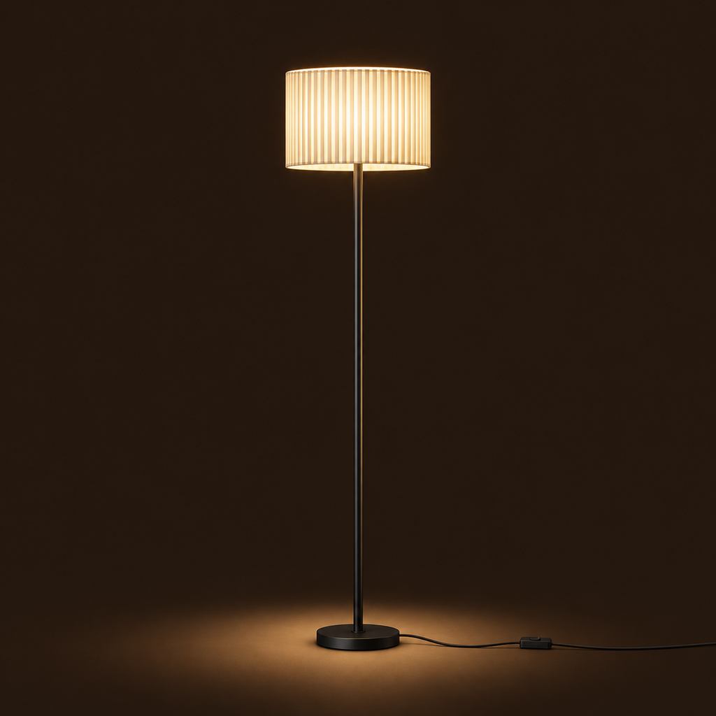 French Pleated Fabric Floor Lamp - Remote Dimmable Living Room Light