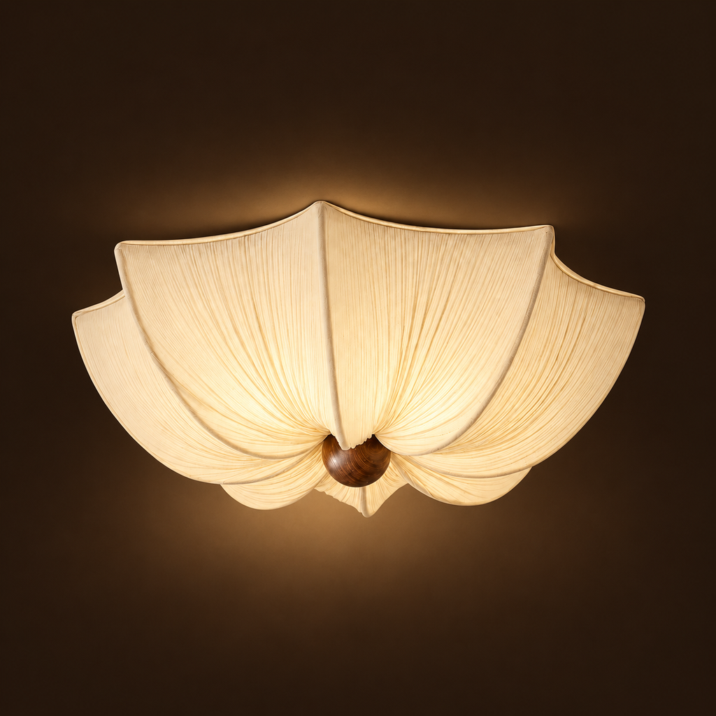 Cream Petal Fabric Ceiling Light - French Flower Semi-Flush Lamp for Living Room & Bedroom