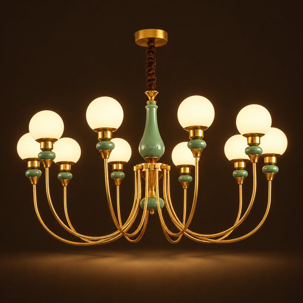8-Light Globe Chandelier 100cm - Gold Remote Dimmable Dining Room Light