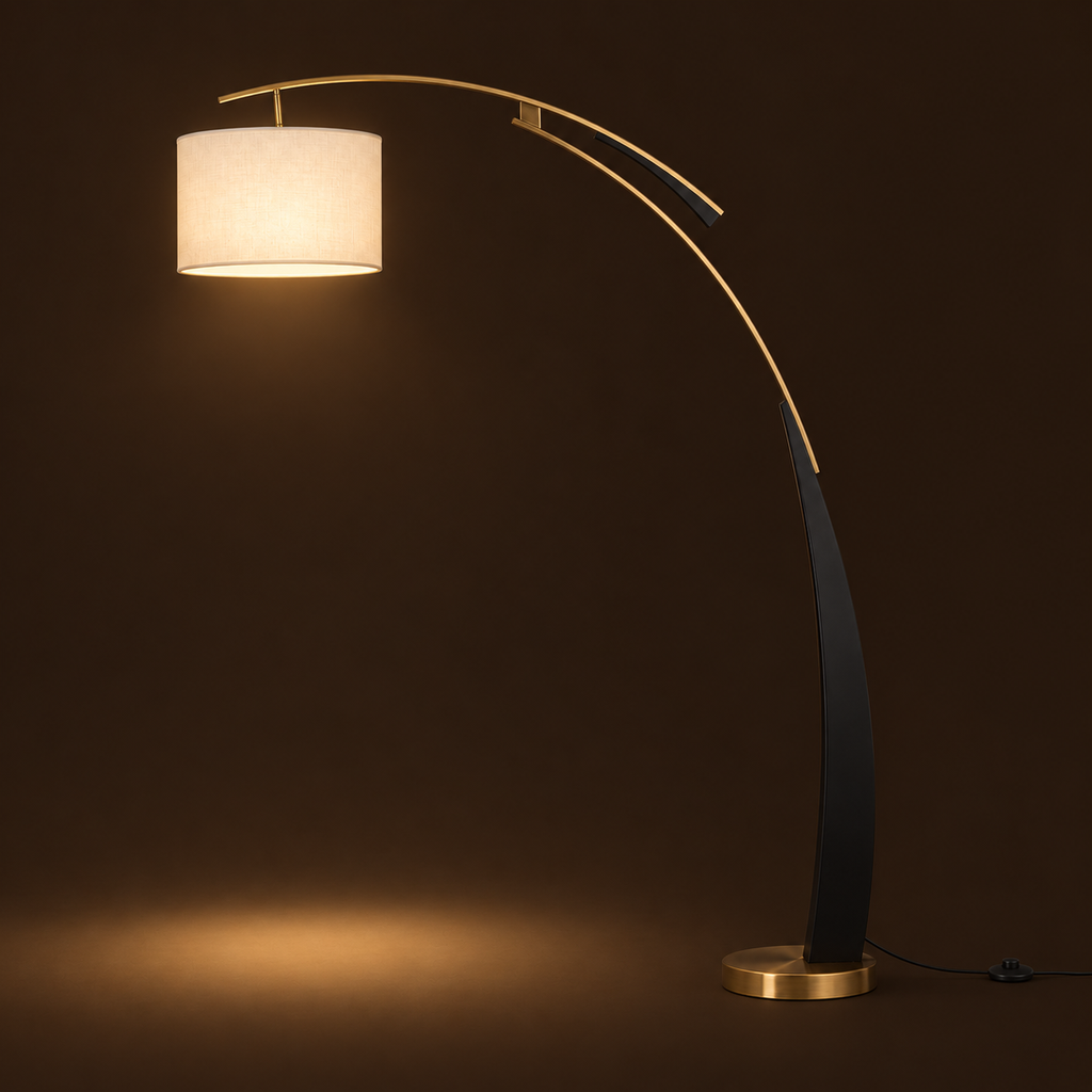 Arc Floor Lamp 180cm - Modern Fabric Shade Living Room Standing Light