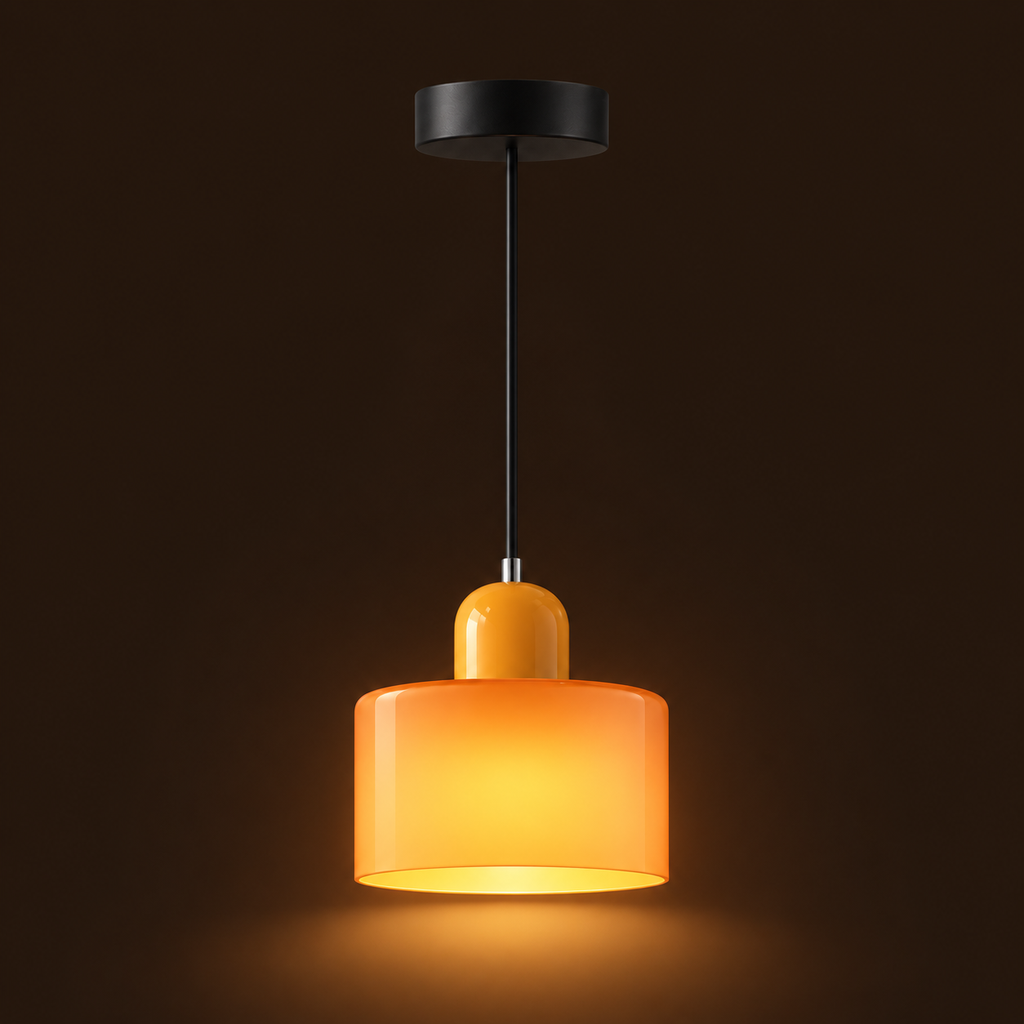 Small Glass Pendant Light 15cm - Modern Drum Bedside & Kitchen Light