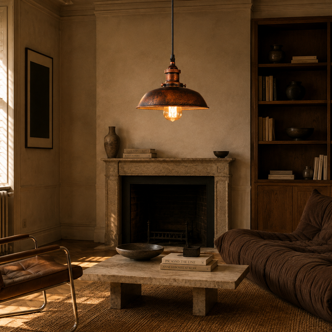 Rustic Pendant Light - Copper-rust dome Shade