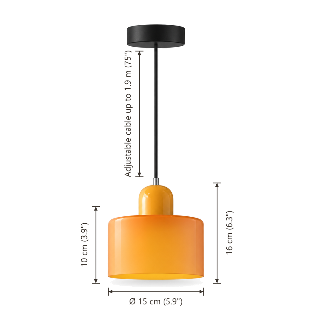 Small Glass Pendant Light 15cm - Modern Drum Bedside & Kitchen Light