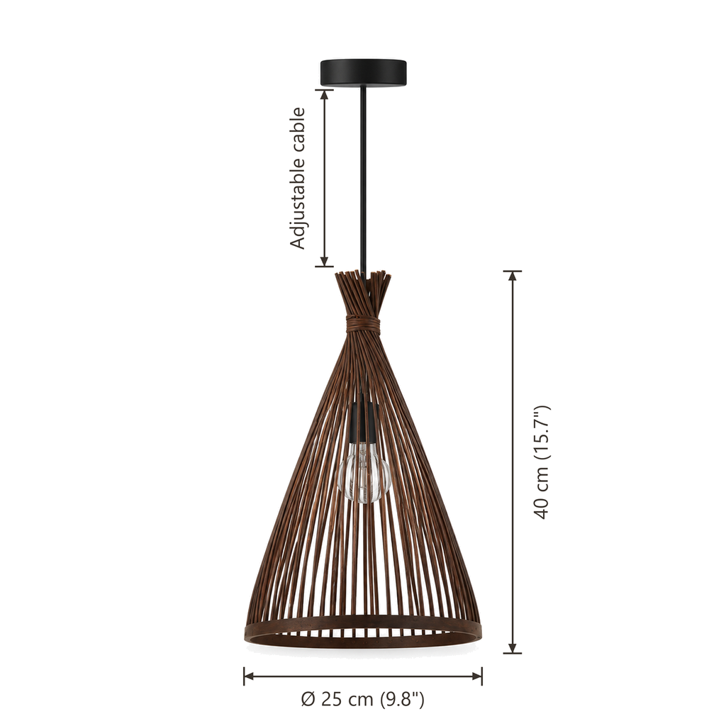 Bamboo & Rattan Pendant Light - Handmade Woven Cone Dining Room Light