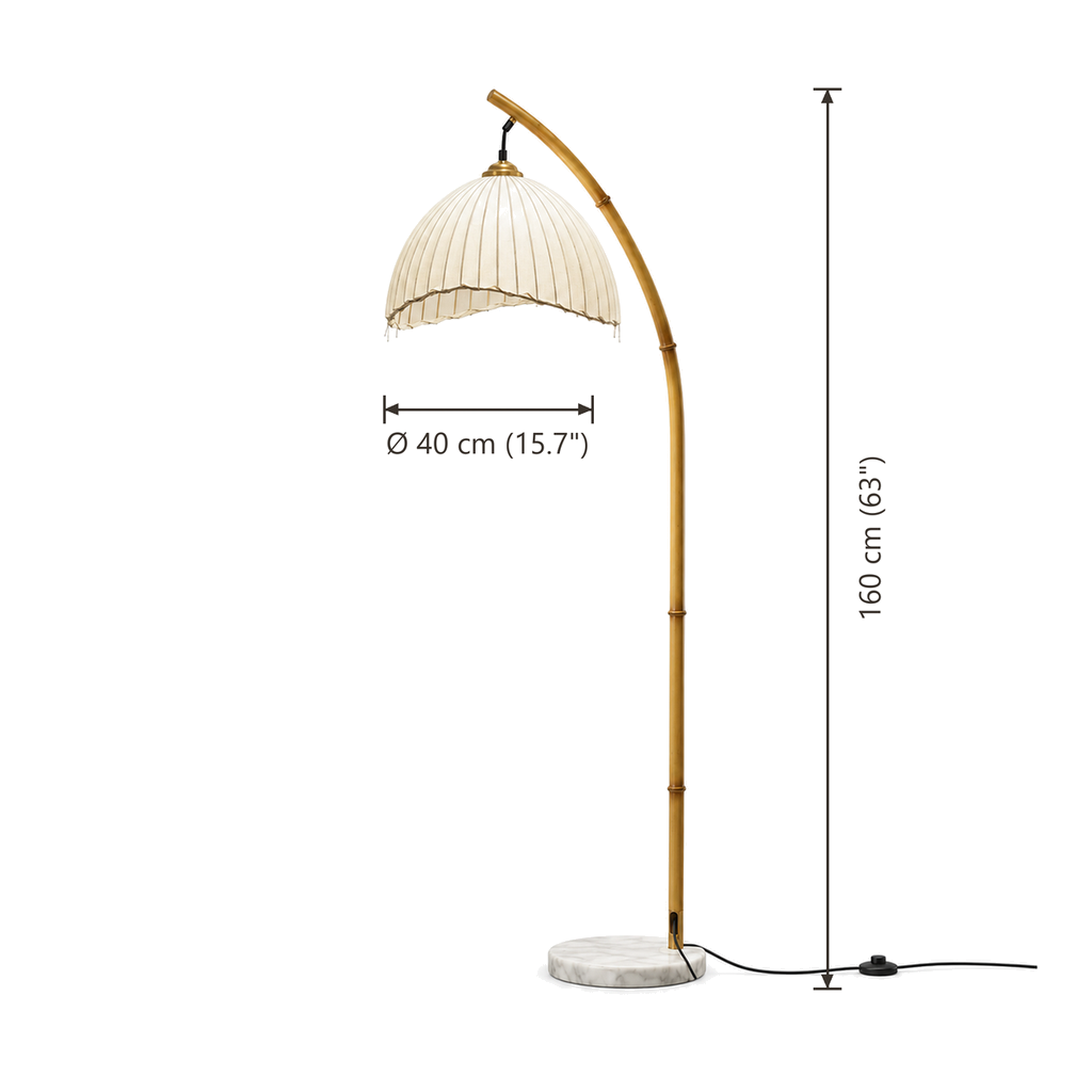 Bamboo-Effect Arc Floor Lamp - Japanese Lantern Marble Base Living Room