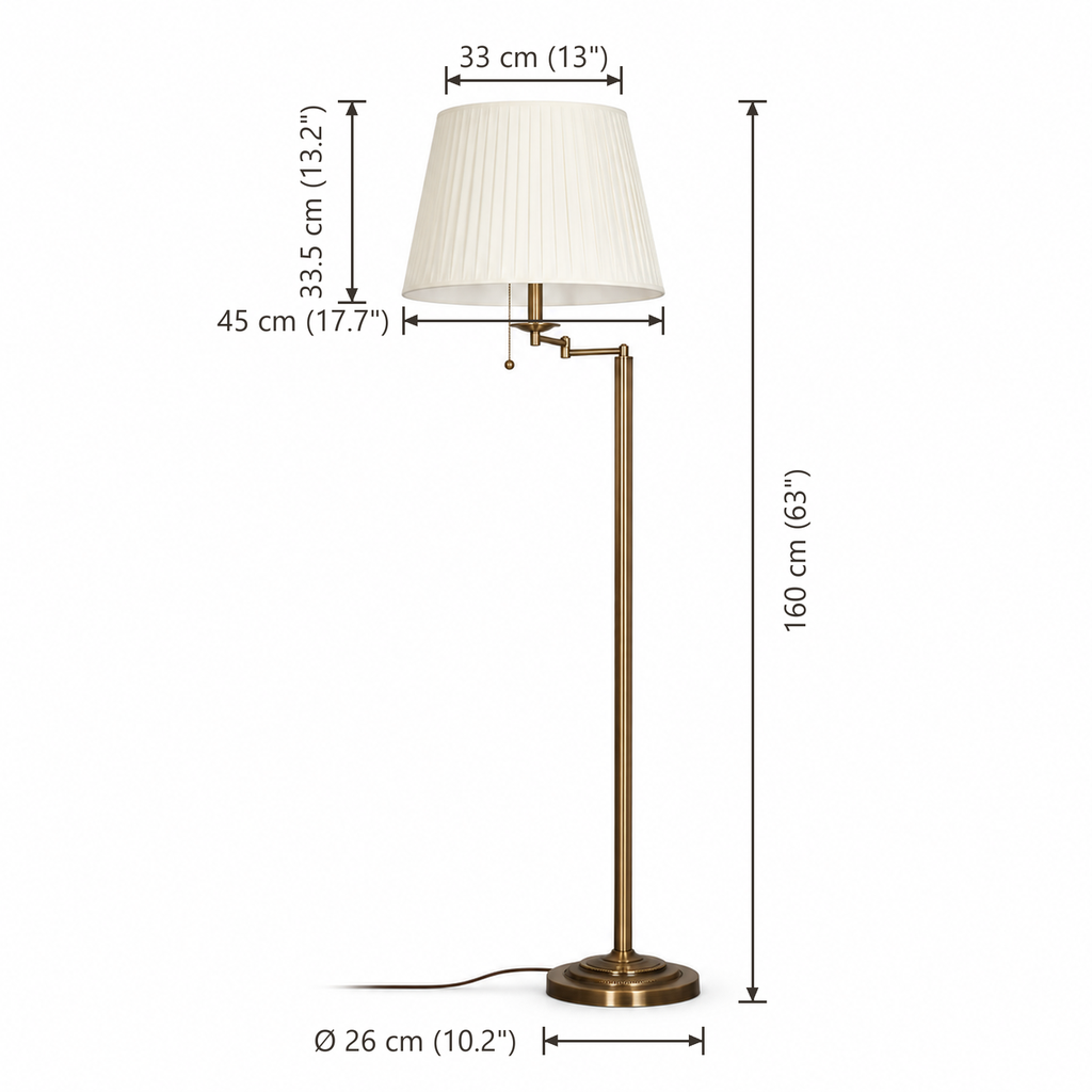 Retro Floor Lamp 160cm - Adjustable Fabric Shade Living Room Light