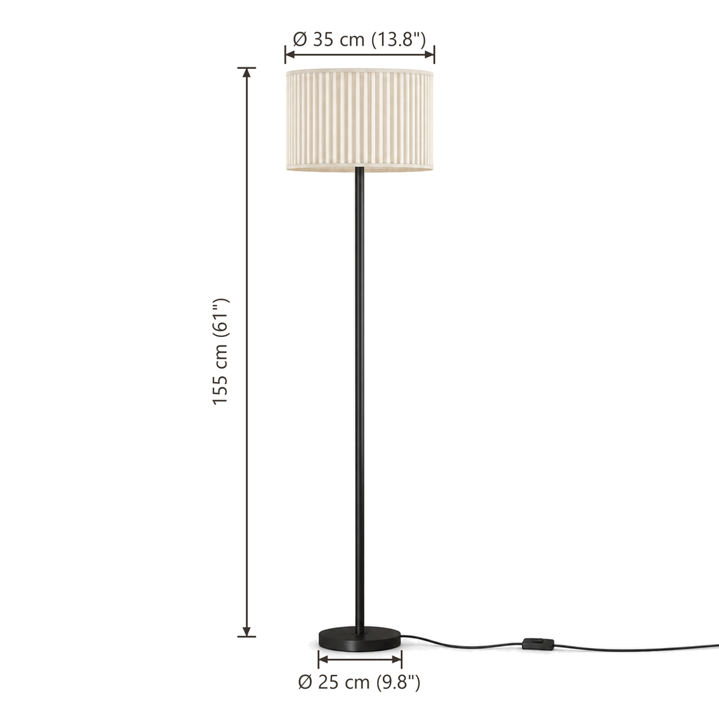 French Pleated Fabric Floor Lamp - Remote Dimmable Living Room Light